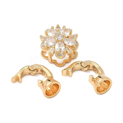 Flower Brass Micro Pave Cubic Zirconia Fold Over Clasps KK-S531-30G-C-1