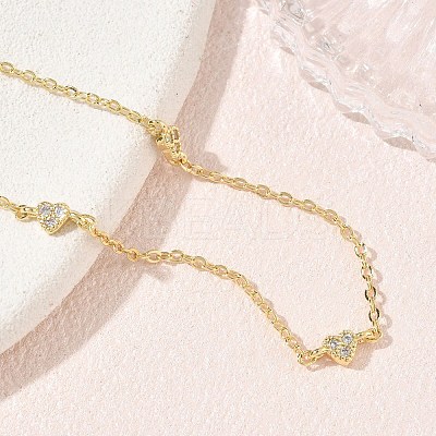 Brass Micro Pave Clear Cubic Zirconia Heart Link Chain Bracelets KK-CBA6980-23G-1