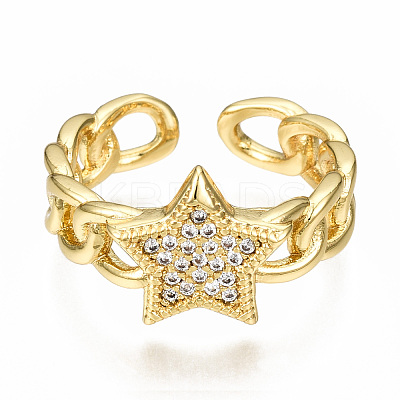 Brass Micro Pave Clear Cubic Zirconia Cuff Rings RJEW-N035-002-NF-1