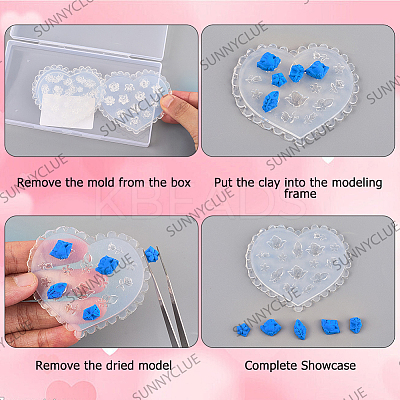 4Pcs 4 Styles Heart Silicone Carved Molds MRMJ-SC0001-48-1