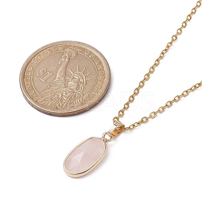 Natural Rose Quartz Oval Pendant Necklace NJEW-JN04487-01-1