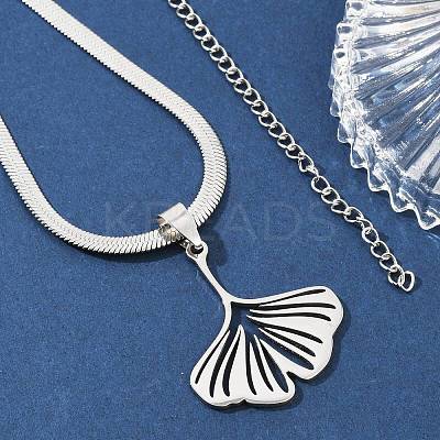 Ginkgo Leaf 201 Stainless Steel Herringbone Chains Pendant Necklaces NJEW-K253-36P-1