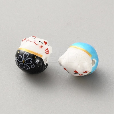 Handmade Printed Porcelain Beads PORC-WH0013-21B-1