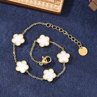 Flower Shell Link Chain Bracelets BJEW-K247-01G-06-1