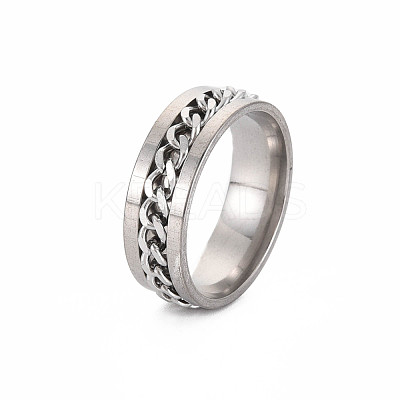 Non-Tarnish Men's 201 Stainless Steel Curb Chain Finger Ring RJEW-N029-085-1
