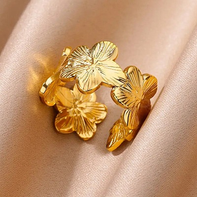304 Stainless Steel Adjustable Open Cuff Rings for Women RJEW-U060-03B-G-1
