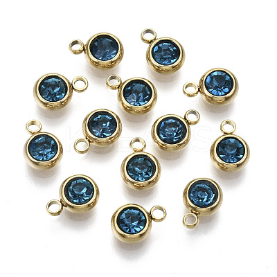 PVD Vacuum Plating 201 Stainless Steel Rhinestone Charms X-STAS-S068-09G-1
