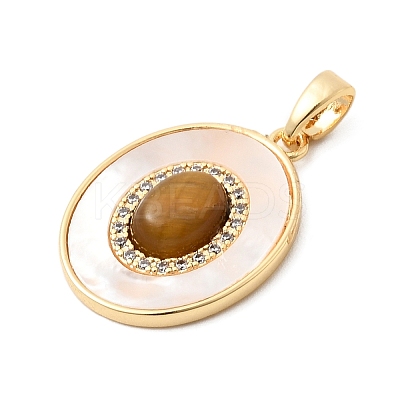 Natural Tiger Eye with Natural White Shell Pendants KK-G553-14G-1