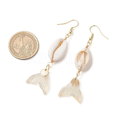 Natural Cowrie Shell Glass Dangle Earrings EJEW-JE06385-06-1