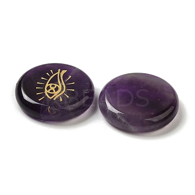 13Pcs Flat Round Natural Amethyst Rune Stones G-K335-08C-1