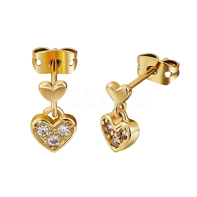 Clear Cubic Zirconia Heart Dangle Stud Earrings EJEW-SZ0001-79-1