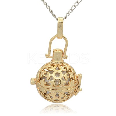 Golden Tone Brass Hollow Round Cage Pendants KK-J232-10G-1