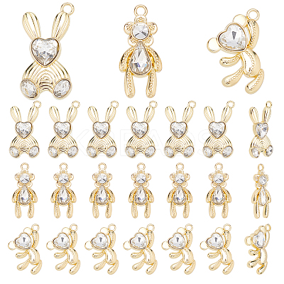 30Pcs 3 Style Rabbit & Bear Rack Plating Alloy Pendants FIND-PH0004-08-1