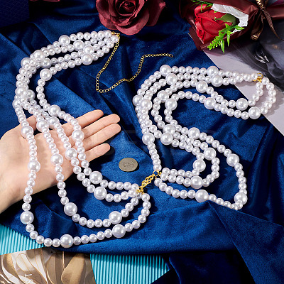 ABS Plastic Imitation Pearl Beads Multi Layered Chain Waist Belts HJEW-TAC0072-1