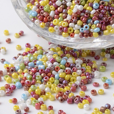 12/0 Opaque Colors Rainbow Plated Round Glass Seed Beads SEED-K003-2mm-M02-1
