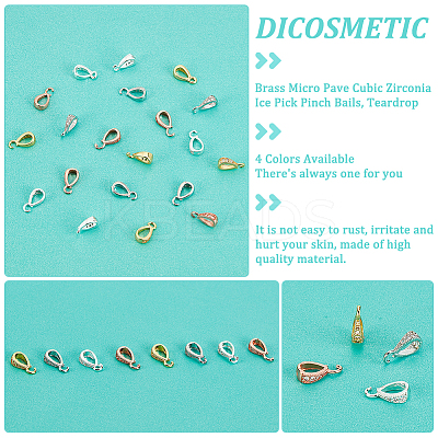20Pcs 4 Colors Brass Micro Pave Cubic Zirconia Ice Pick Pinch Bails ZIRC-DC0001-05-1