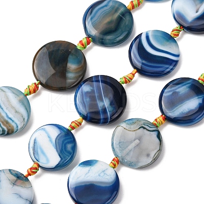 Natural Striped Agate/Banded Agate Coin Beads Strands G-NH0040-01H-1