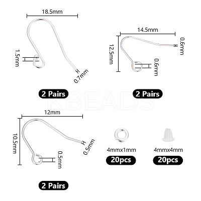 6 Pairs 3 Style 925 Sterling Silver Earring Hooks FIND-GO0001-70-1