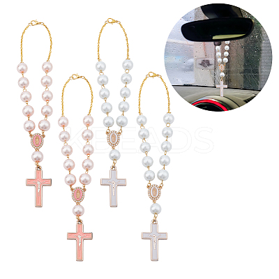 4Pcs 2 Styles Glass & Alloy Enamel Cross Pendant Decorations HJEW-DR00244-1