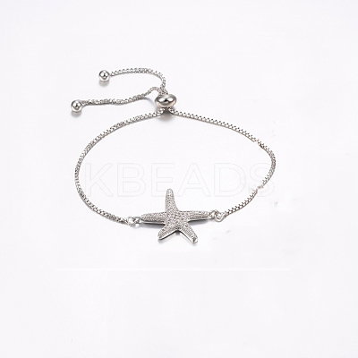 Clear Cubic Zirconia Starfish/Sea Stars Link Silder Bracelets BJEW-F296-13P-1