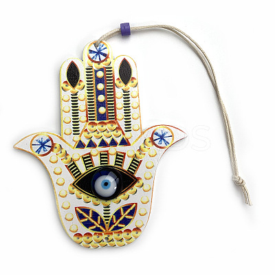 Wood Hamsa Hand/Hand of Miriam with Evil Eye Hanging Ornament WG46204-02-1