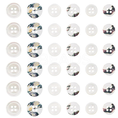45Pcs 3 Styles 4-Holes Shell Buttons BUTT-TA0001-28-1