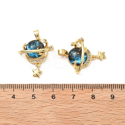 Brass Micro Pave Cubic Zirconia with Glass Pendants KK-G533-21G-1