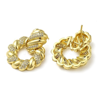 Twist Ring Clear Cubic Zirconia Stud Dangle Earrings EJEW-G373-03G-1