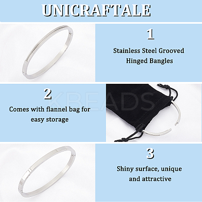 3Pcs Egg Shaped 201 Stainless Steel Grooved Hinged Bangles STAS-UN0048-67-1