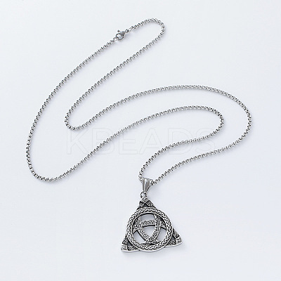Vintage Viking Trinity Knot 304 Stainless Steel Pendant Box Chain Necklaces for Men KA7210-1