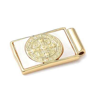 Brass Pave Natural White Shell Religion Rectangle Pendants KK-Q068-32C-G-1