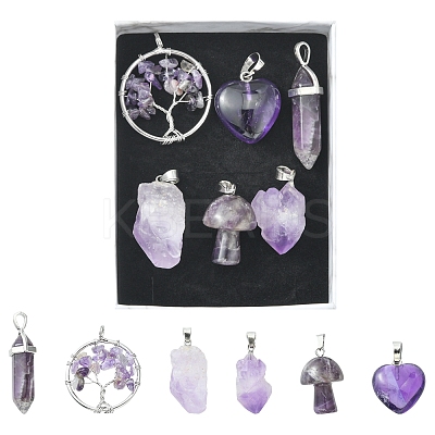5 Styles Natural Amethyst Pendants G-FS0002-47-1