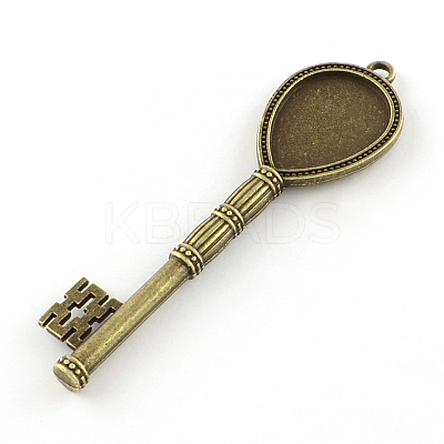 Skeleton Key Tibetan Style Alloy Big Pendant Cabochon Settings TIBEP-S292-05AB-FF-1