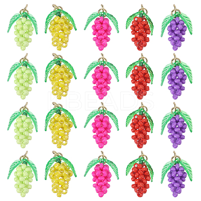 20Pcs 5 Styles Glass Seed Beaded Grape Pendants PALLOY-CA00022-1