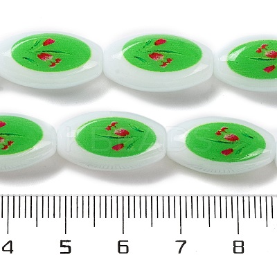 Printing Glass Oval Beads for Necklaces Bracelets Making GLAA-B020-01A-15-1