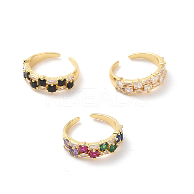 Rectangle Cubic Zirconia Open Cuff Ring RJEW-P035-07G-1