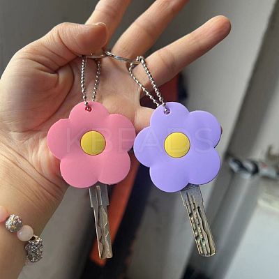 5Pcs 5 Colors Silicone Flower Keychains KEYC-SP0001-52-1