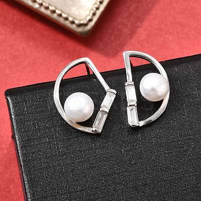 925 Sterling Silver Clear Cubic Zirconia Round Stud Earrings EJEW-L300-01P-1