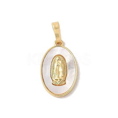 Brass Pave Natural White Shell Pendants KK-S522-07C-G-1