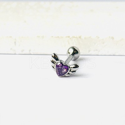 Angel Wing Heart 316L Surgical Stainless Steel Pave Cubic Zirconia Tongue Rings FS-WG901EE-07-1