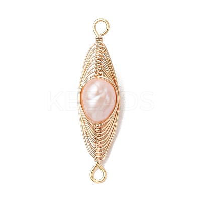 Natural Cultured Freshwater Pearl Potato Copper Wire Wrapped Horse Eye Links Connector Charms PALLOY-JF04766-1