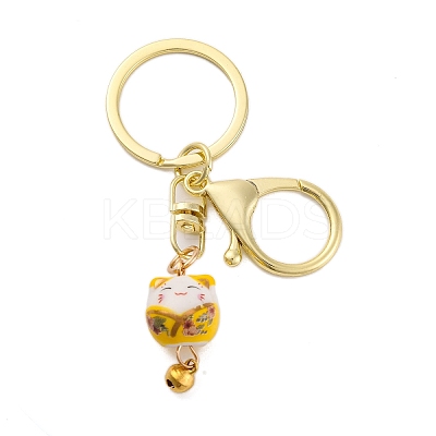 Fortune Cat Porcelain Pendant Keychain KEYC-G064-03B-1