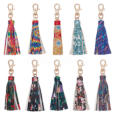 10Pcs 10 Style PU Leather Tassel Big Pendants Decorations KEYC-WR0001-31-1