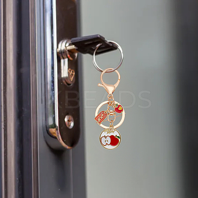 6Pcs 6 Style Fruit Alloy Enamel Pendant Keychain with Lucky Charm KEYC-DR0001-08-1
