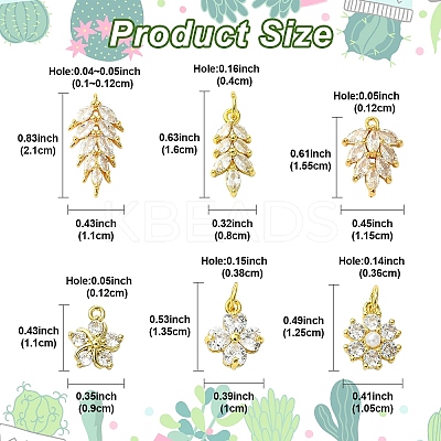 6Pcs 3 Styles Brass Pave Cubic Zirconia Pendants KK-YW0003-80-1