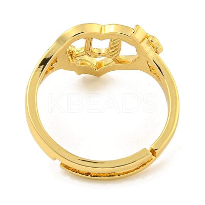 Heart with Letter & Flower Rack Plating Brass Adjustable Rings for Women RJEW-I105-05G-U-1