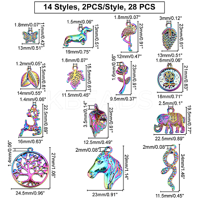 28Pcs 14 Style Rainbow Color Alloy Pendants FIND-FH0003-55-1