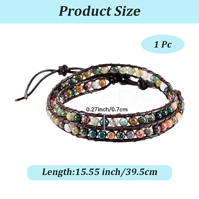 Natural Indian Agate Round Beaded Bracelets BJEW-WH20001-14A-1
