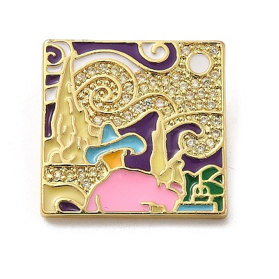 Brass Micro Pave Cubic Zirconia Pendants with Enamel KK-H458-07G-03-1