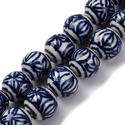 Handmade Blue and White Porcelain Beads Strands PORC-I027-04A-1